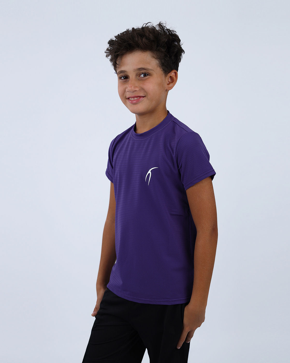 Crew Neck Short Sleeve Purple Breathable Top-Atum -84309155