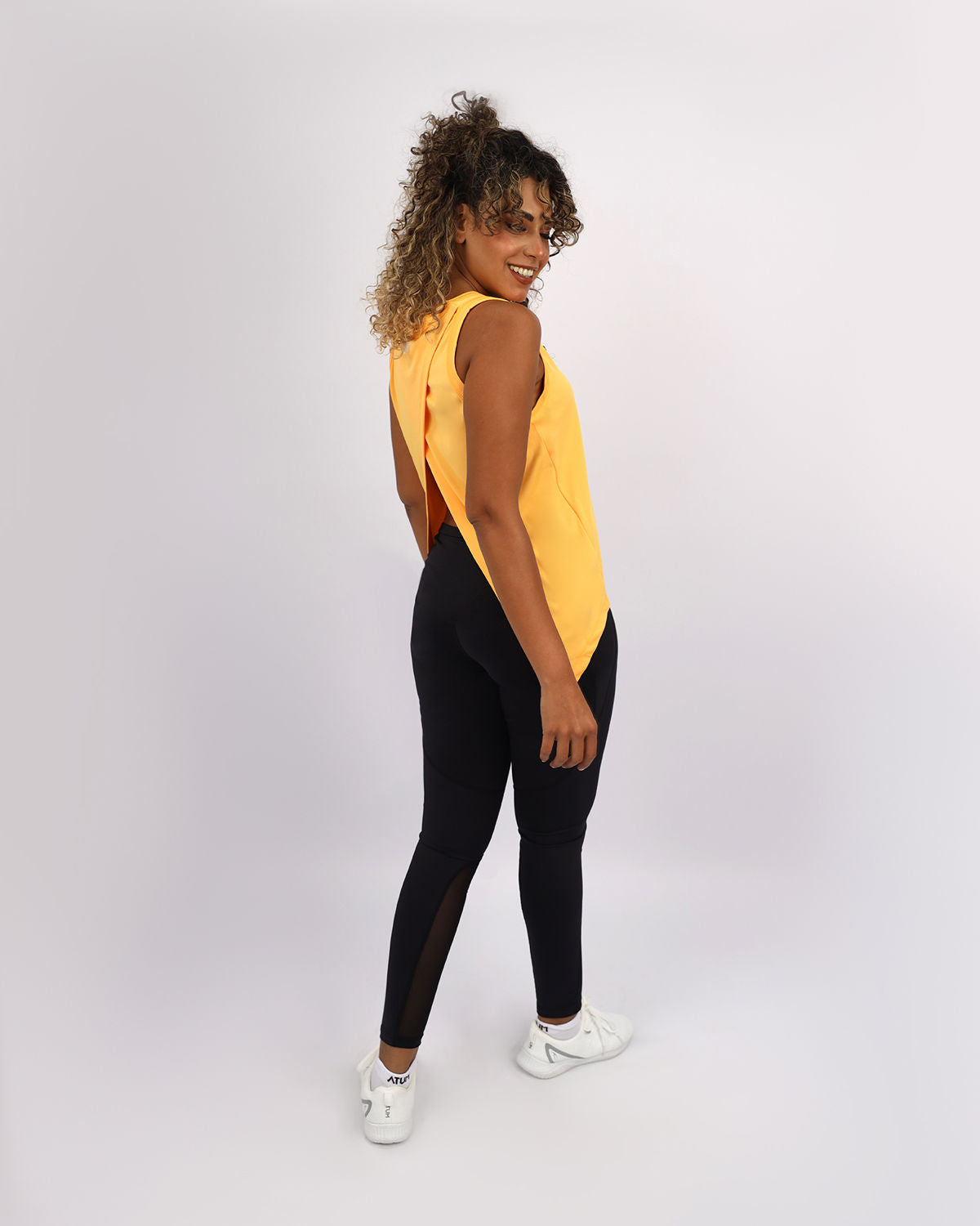Women's Cross Back Gold Top-Atum -83812561