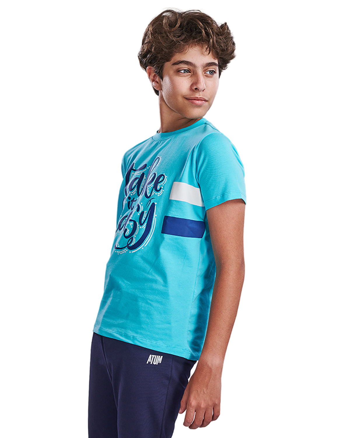 Boy's Basic Printed Aqua T-shirt-Atum -95880483