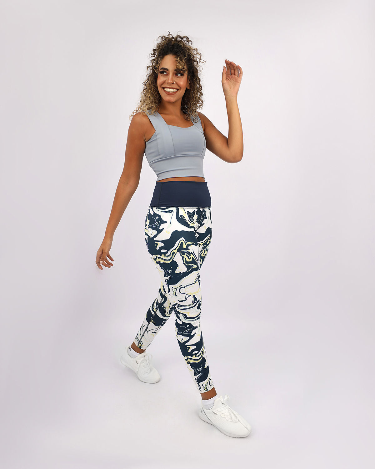 Blooming High Waist Navy Leggings-Atum -68803253
