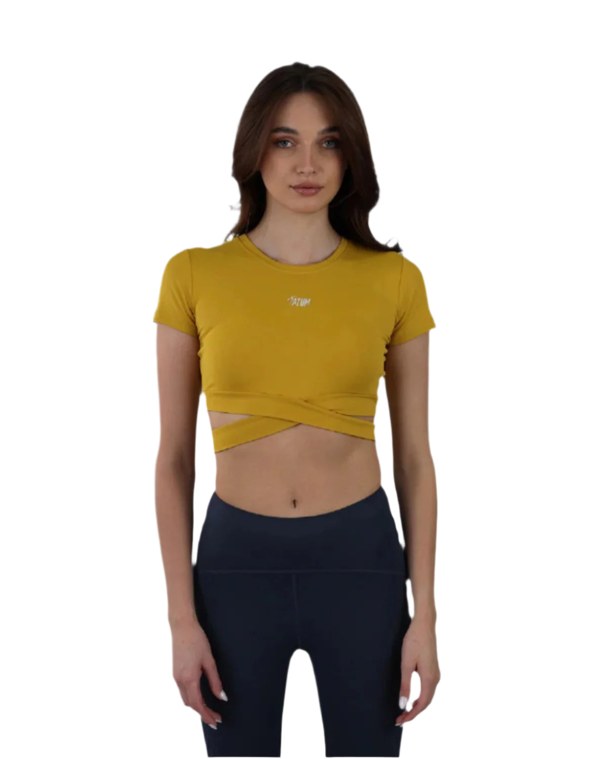 Twisted Short Sleeves Yellow Crop Top-Atum -98630794