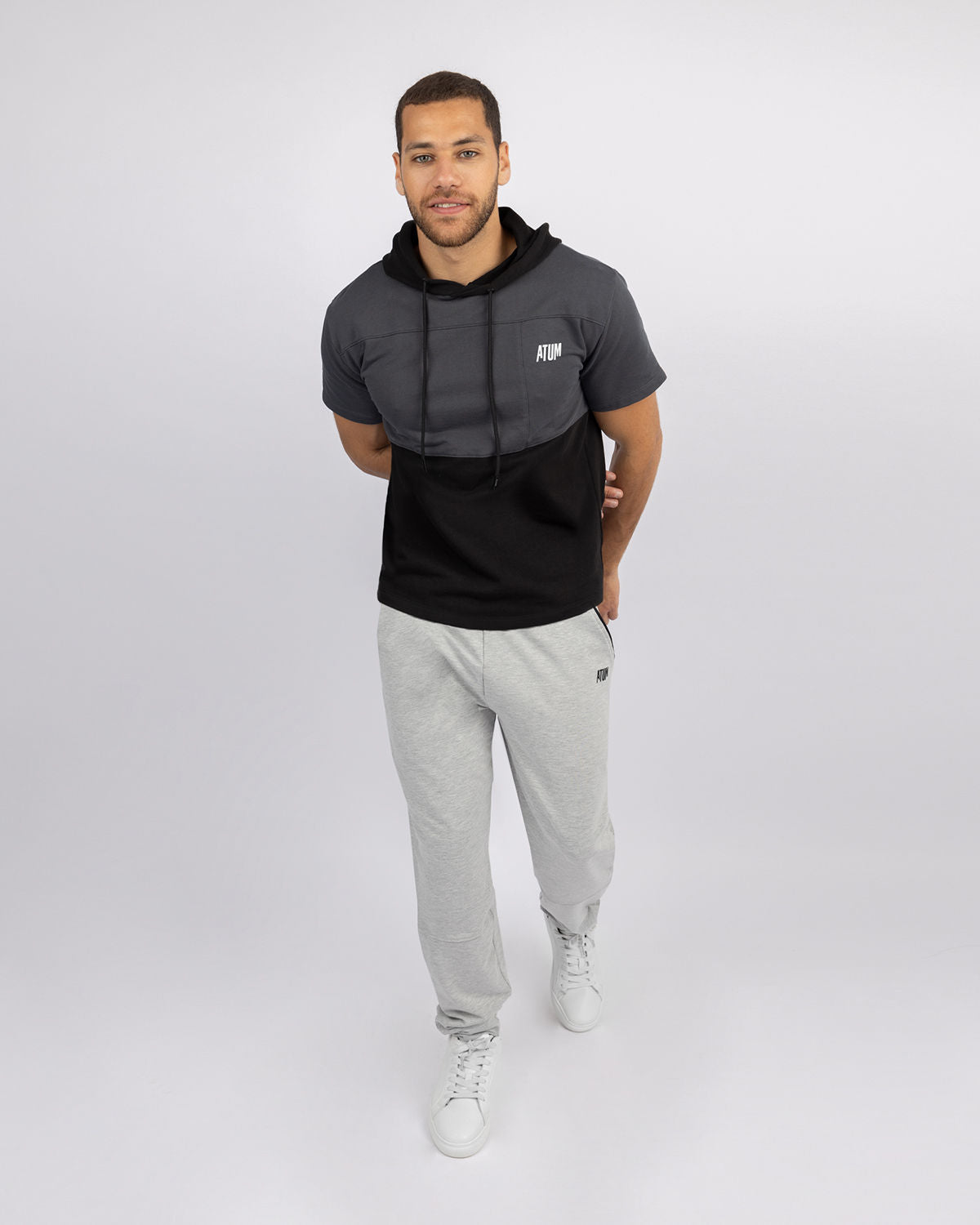 Half Sleeve Gray Hoodie-Atum -31506704