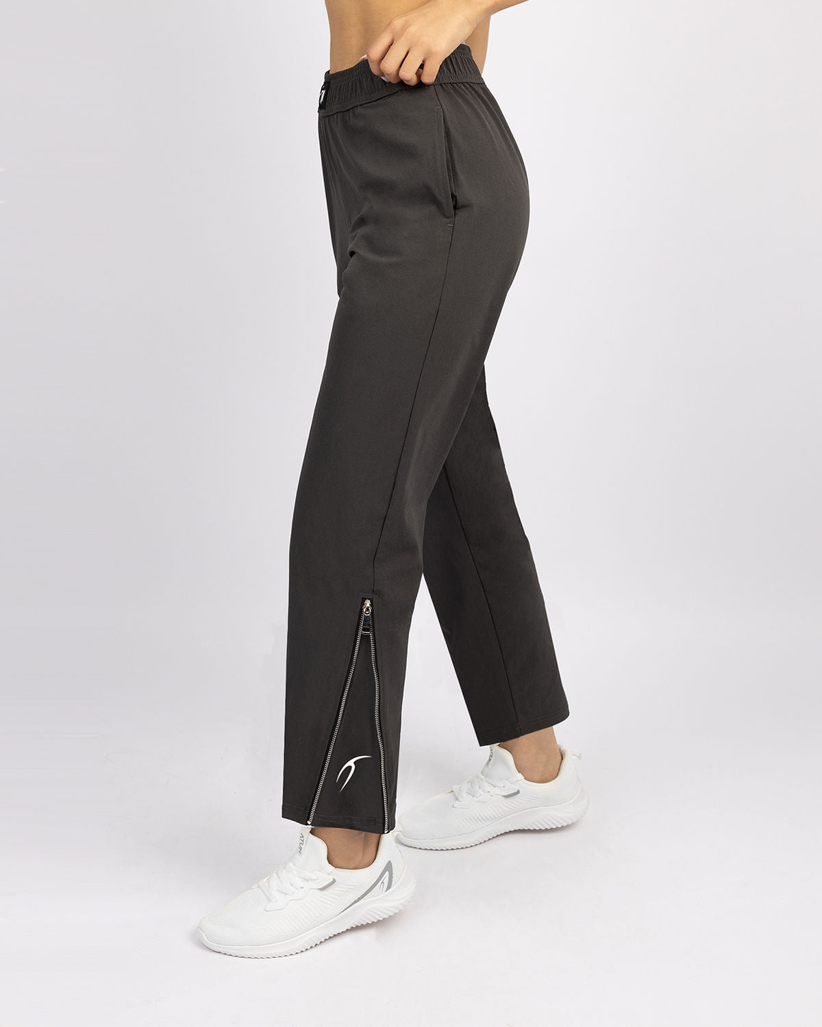 Slit Zipper Gray Women's Pants-Atum -27493185