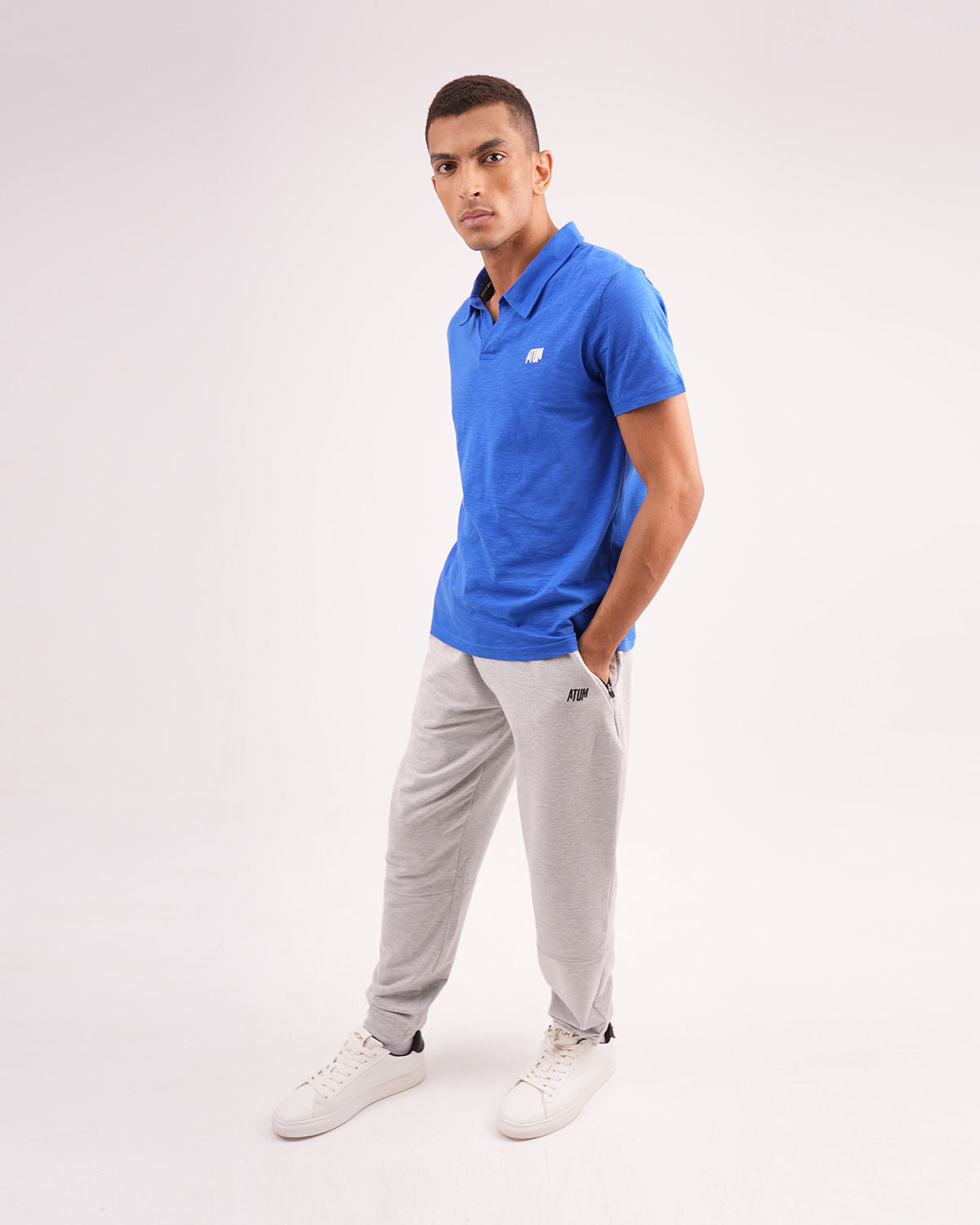 Comfort Slub Blue Polo Shirt-Atum -77760672