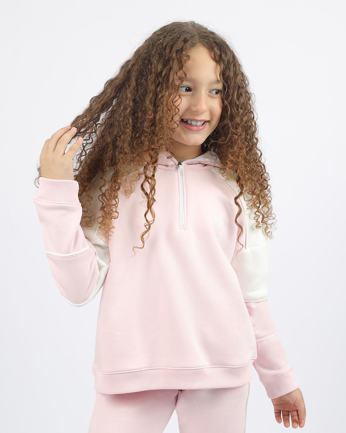 Girl's Quarter Pink Zip Hoodie-Atum -14590330