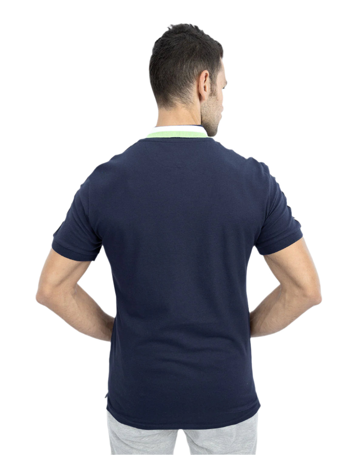 Stripped Neck Navy Polo Shirt-Atum -82711949