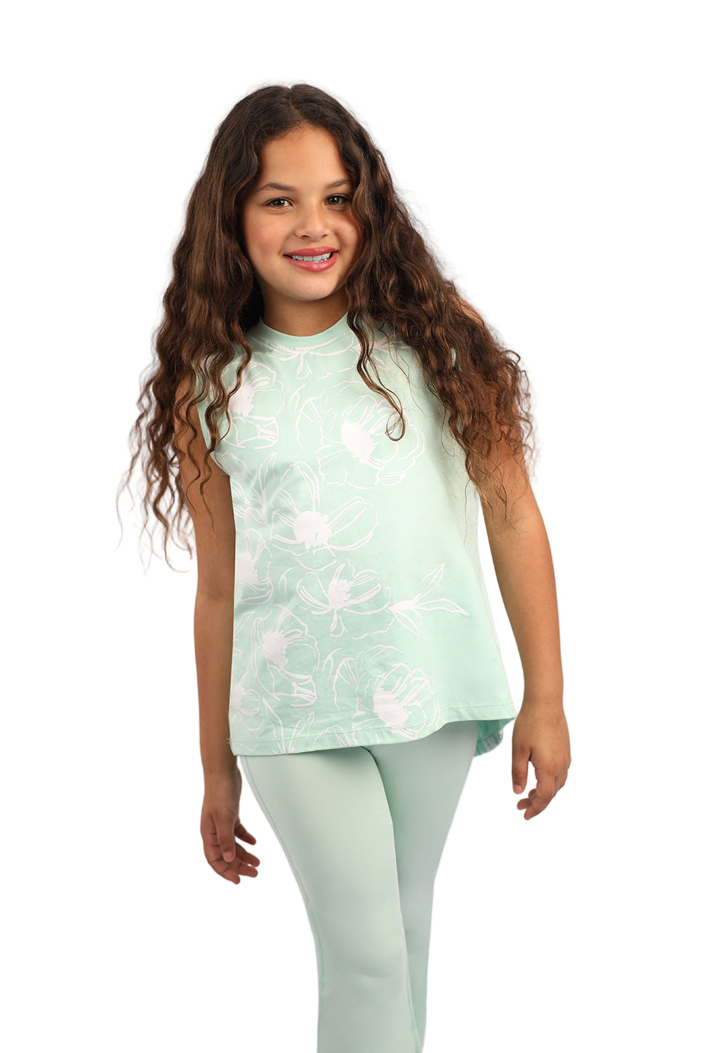 Girl's Flowery Mint Tank Top