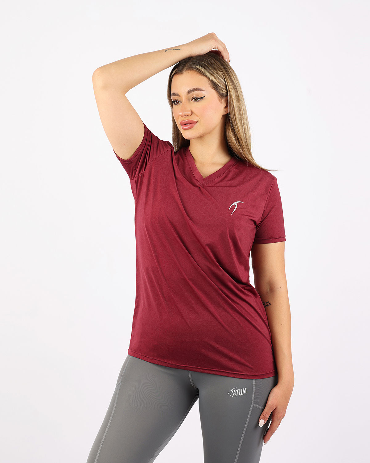V Neck Training Burgundy Top-Atum -26338355
