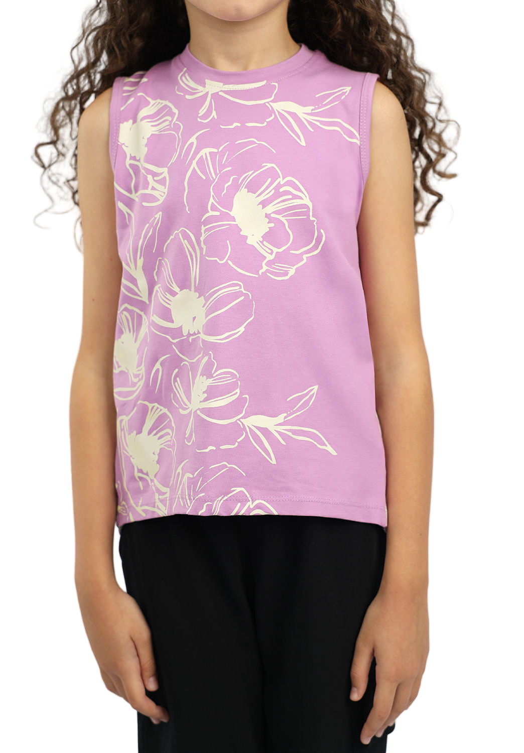 Girl's Flowery Violet Tank Top