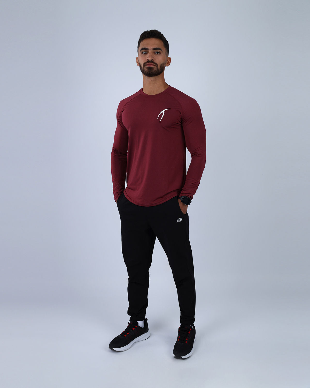 Long Sleeve Running Burgundy Tee-Atum -47399326