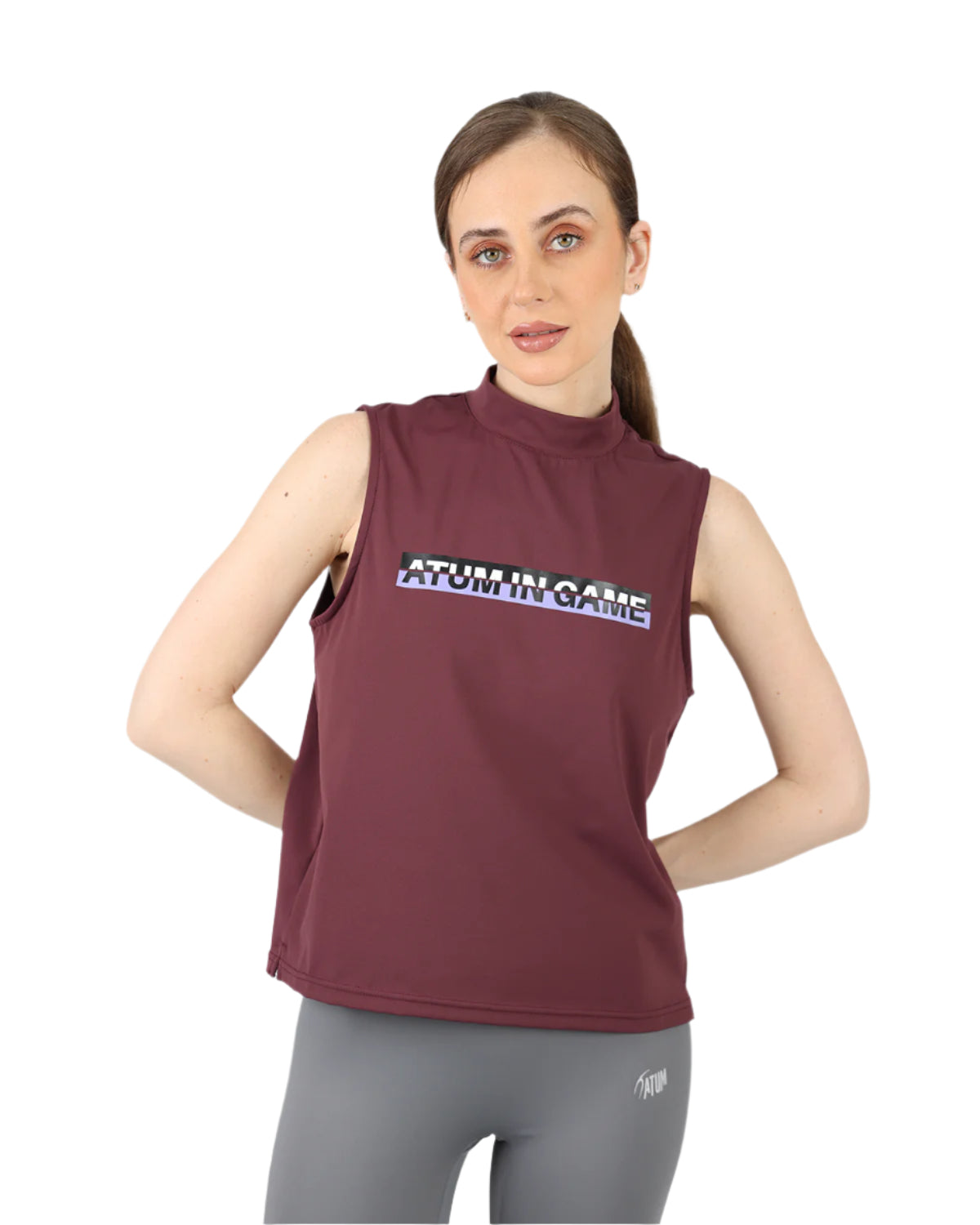 Sleeveless Training Burgundy Tank Top-Atum -41316587