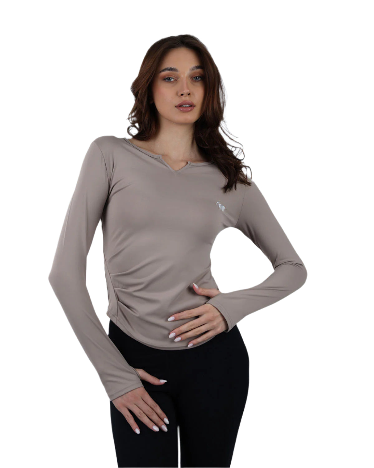 Elegance Women's Coffee Long-Sleeve Top-Atum -51161192