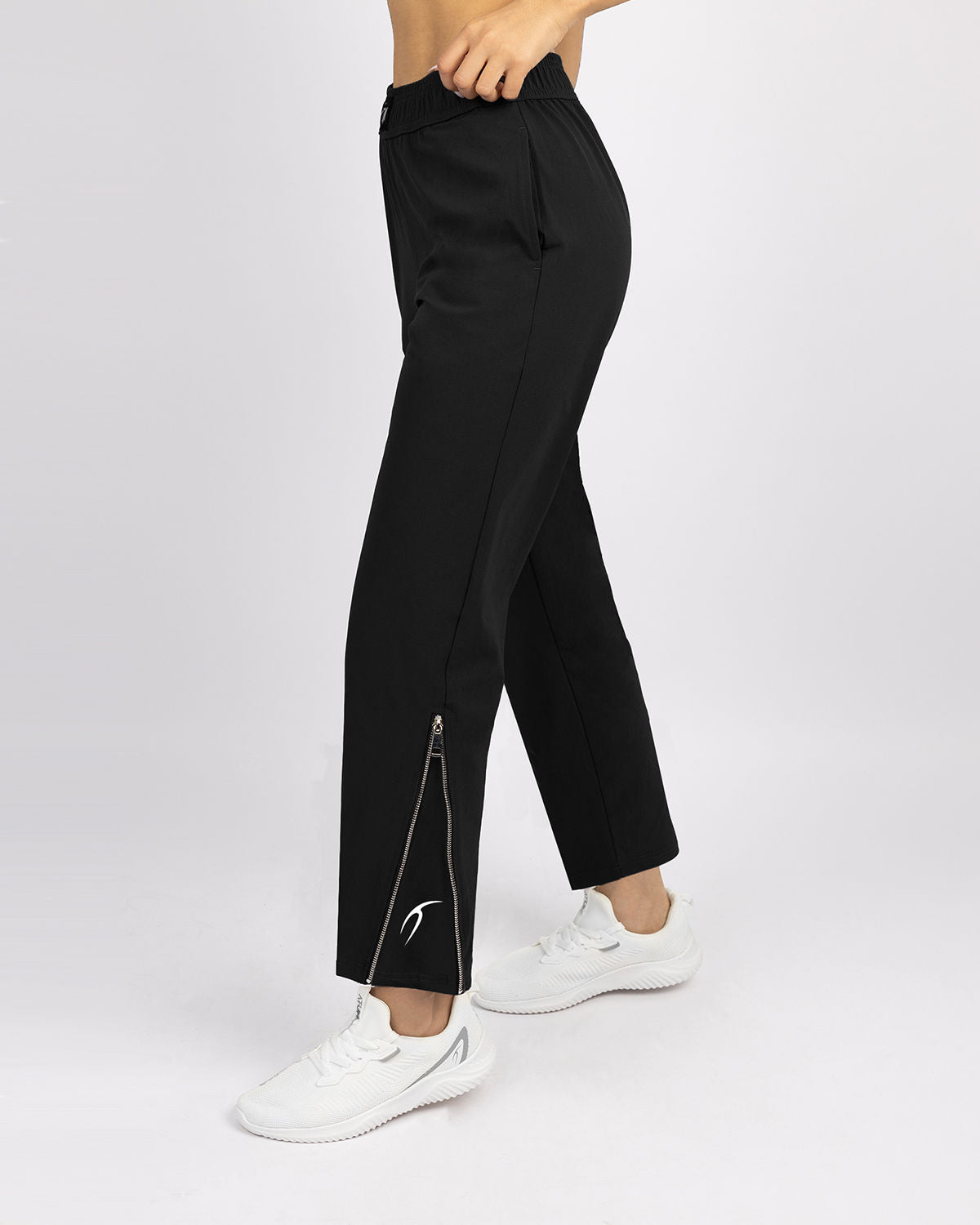 Slit Zipper Black Women's Pants-Atum -80490680