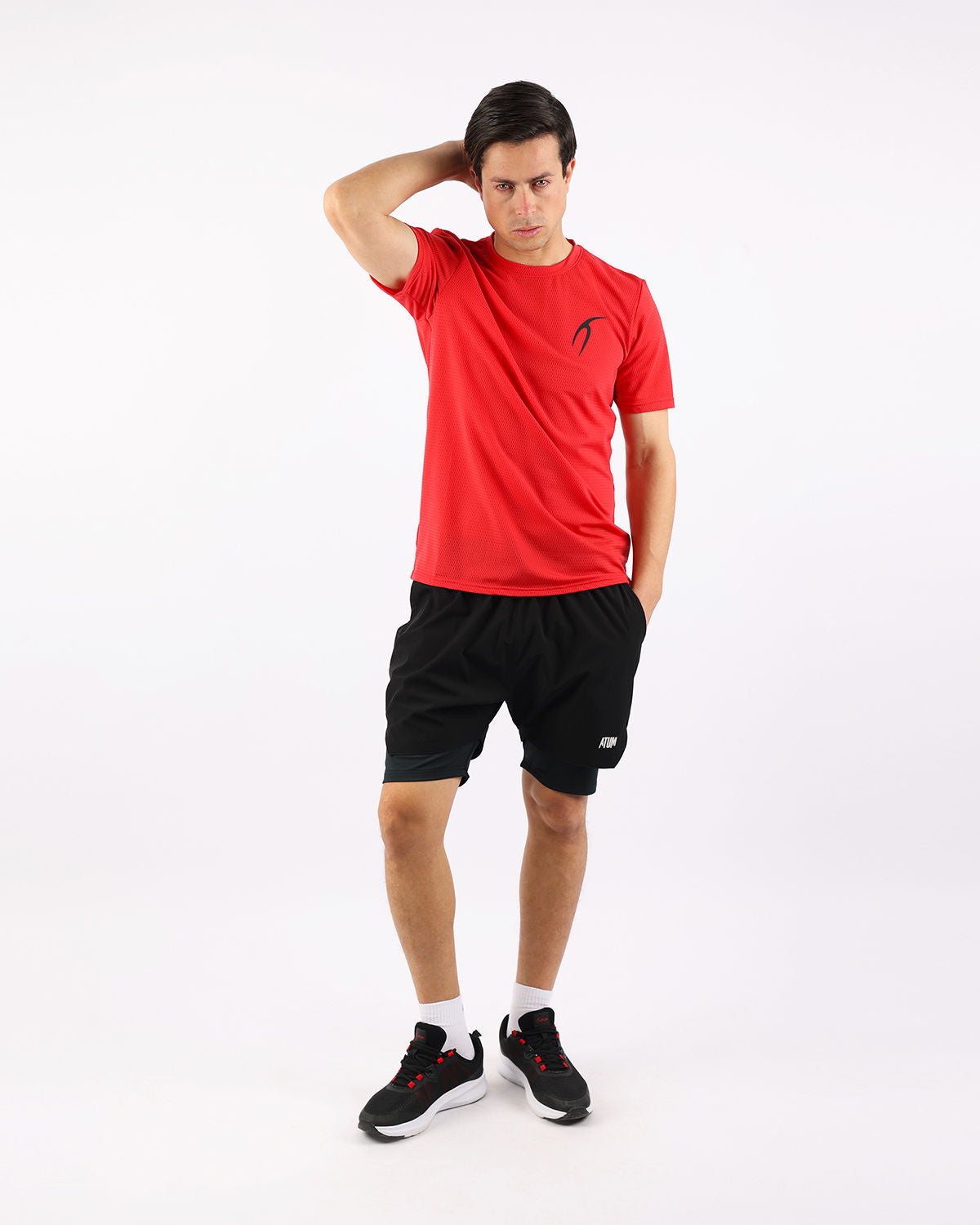 Crew Neck Short Sleeve Red Athletic Top-Atum -60184772