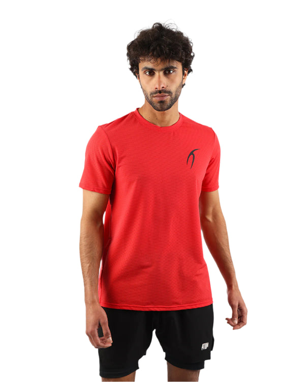 Crew Neck Short Sleeve Red Athletic Top-Atum -67404097