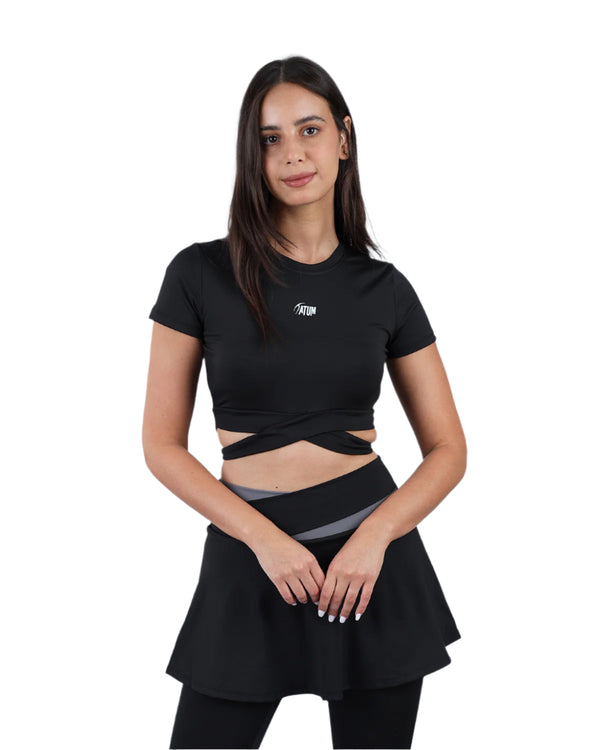 Twisted Short Sleeves Black Crop Top-Atum -45814523