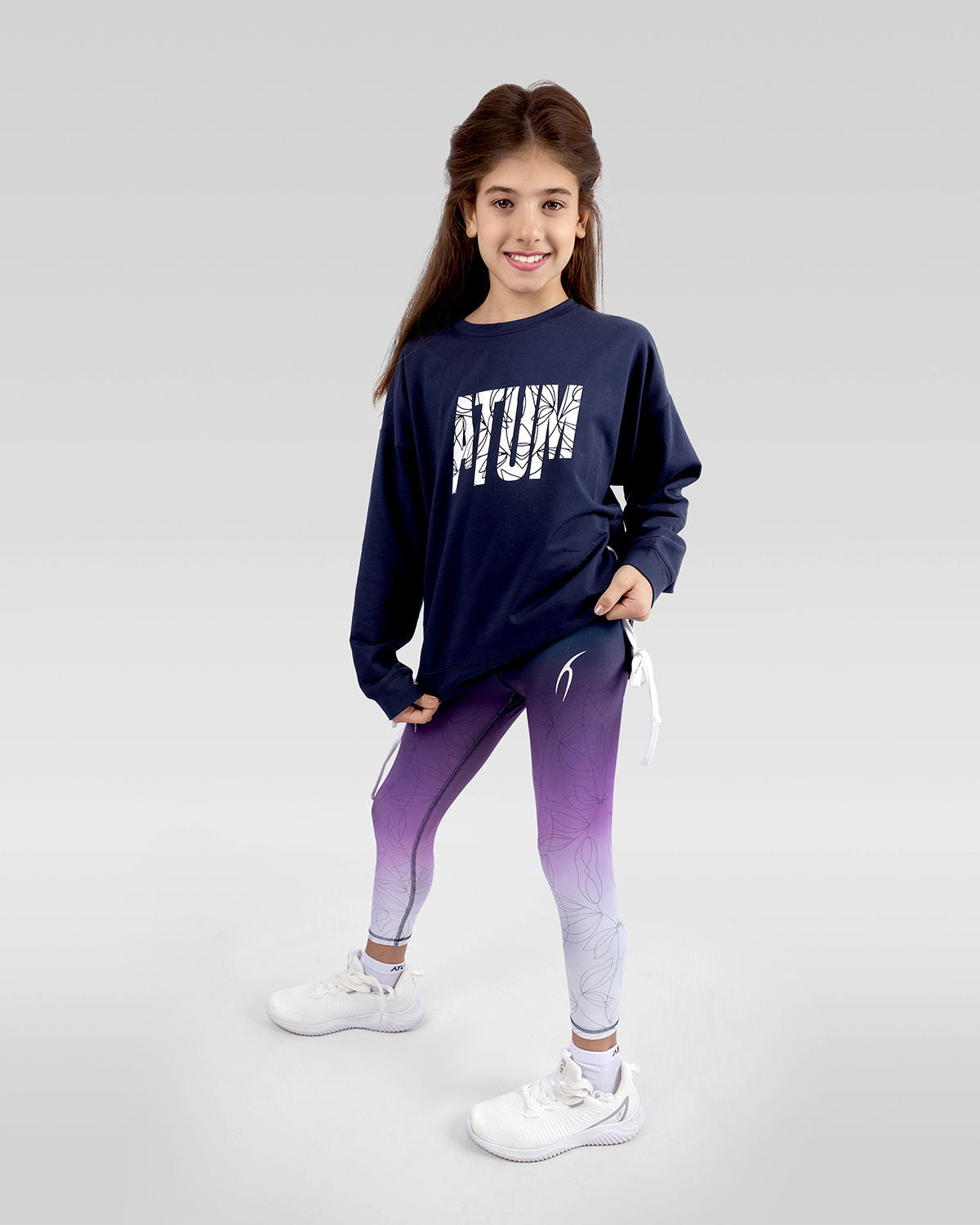 Printed Girl's Navy Leggings-Atum -67832861