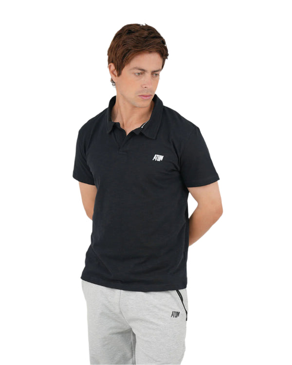 Comfort Slub Black Polo Shirt-Atum -34573538
