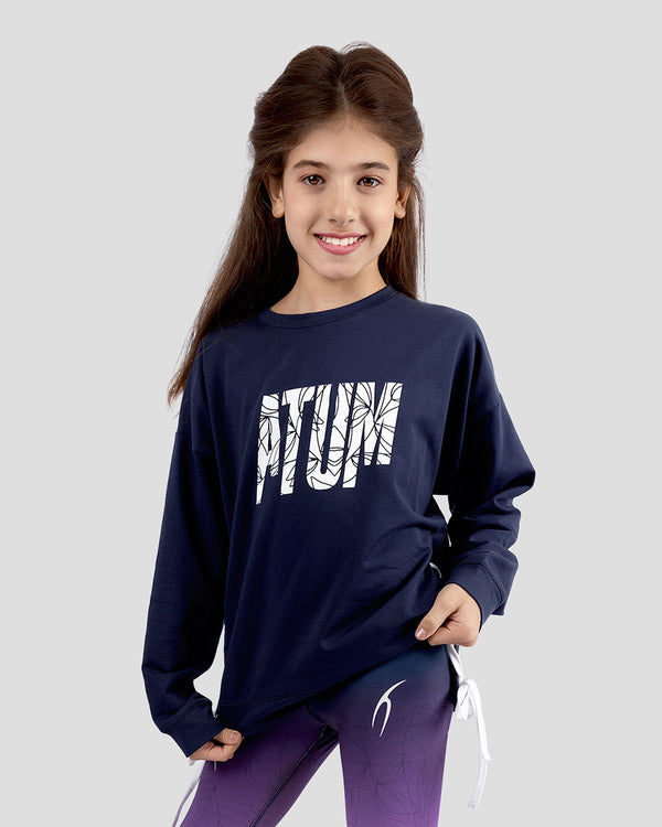 Girls Cropped Navy Sweatshirt-Atum -24750364