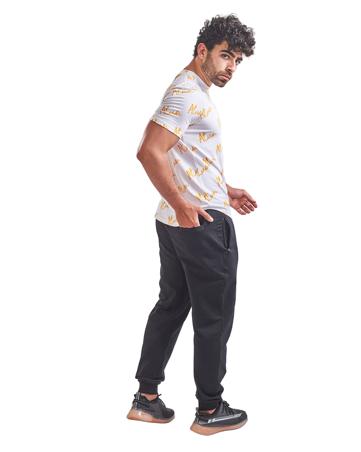 Men's Basic Printed White T-Shirt-Atum -93587658