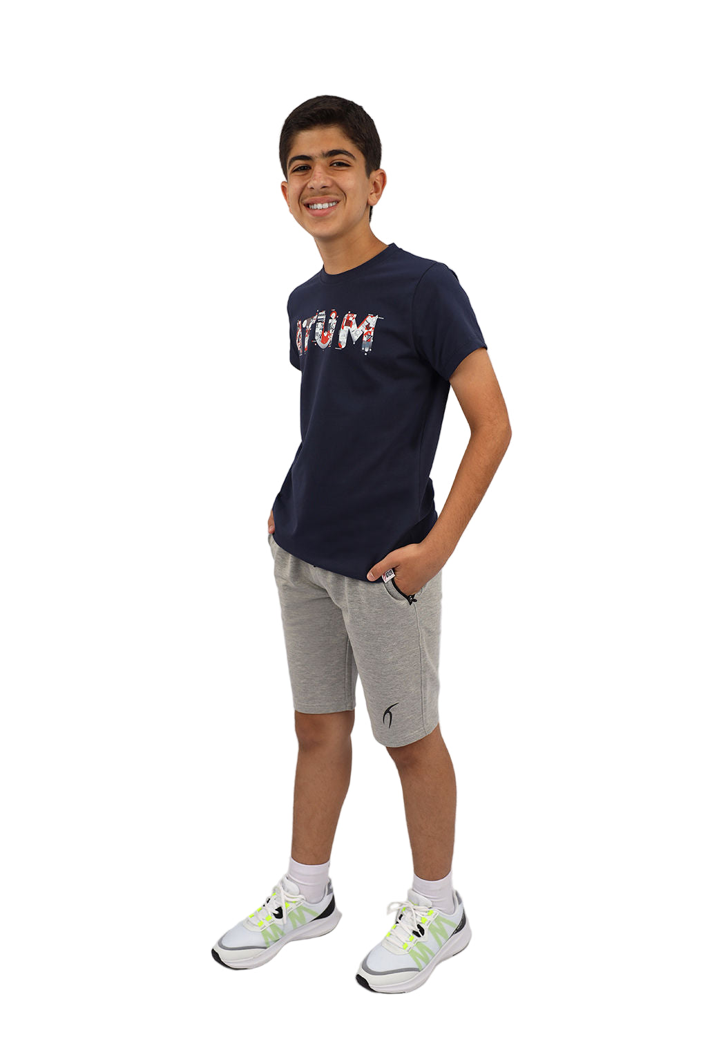 Boy's Short Sleeves Basic Navy T-shirt-Atum -16058436