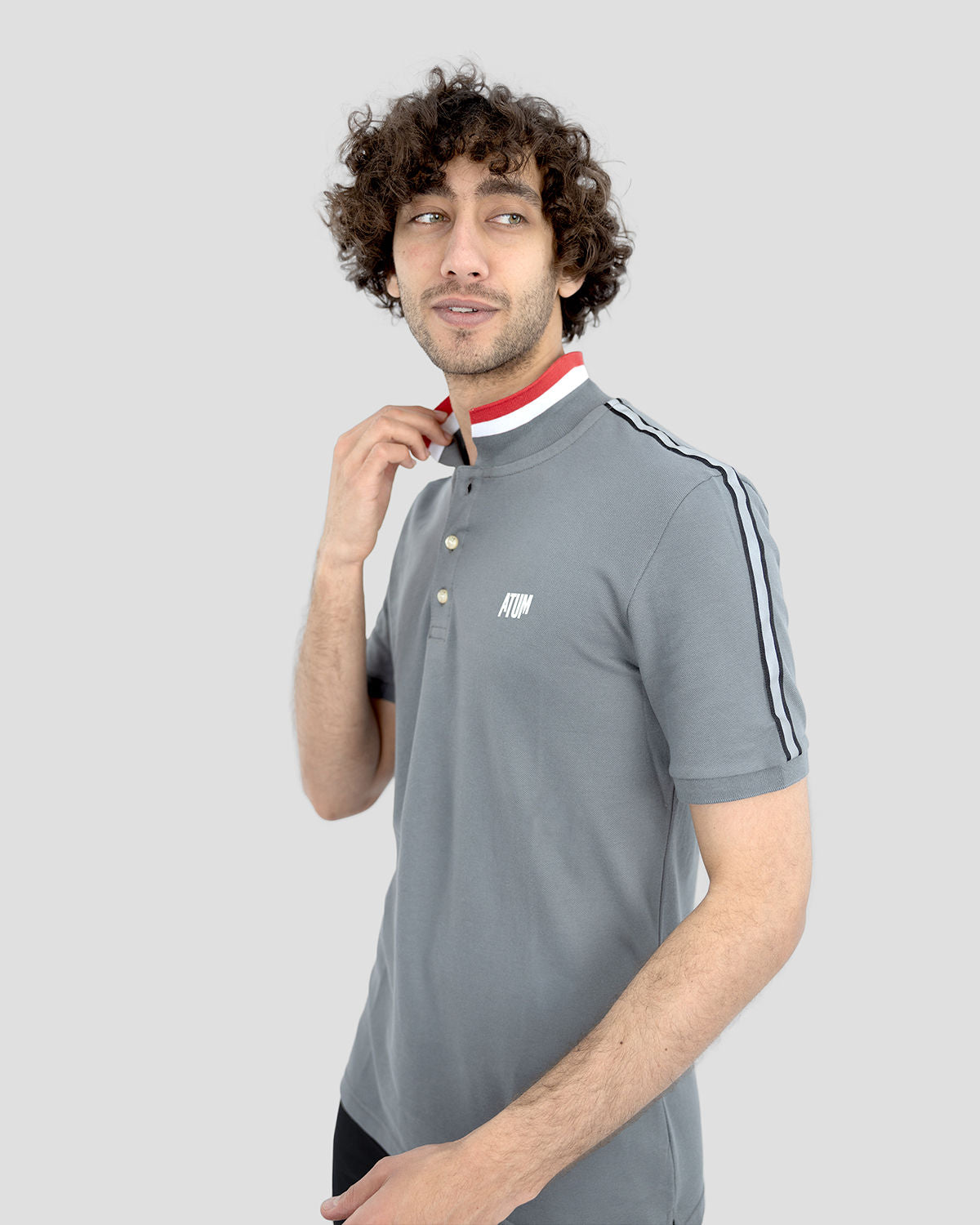 Stripped Neck Gray Polo Shirt