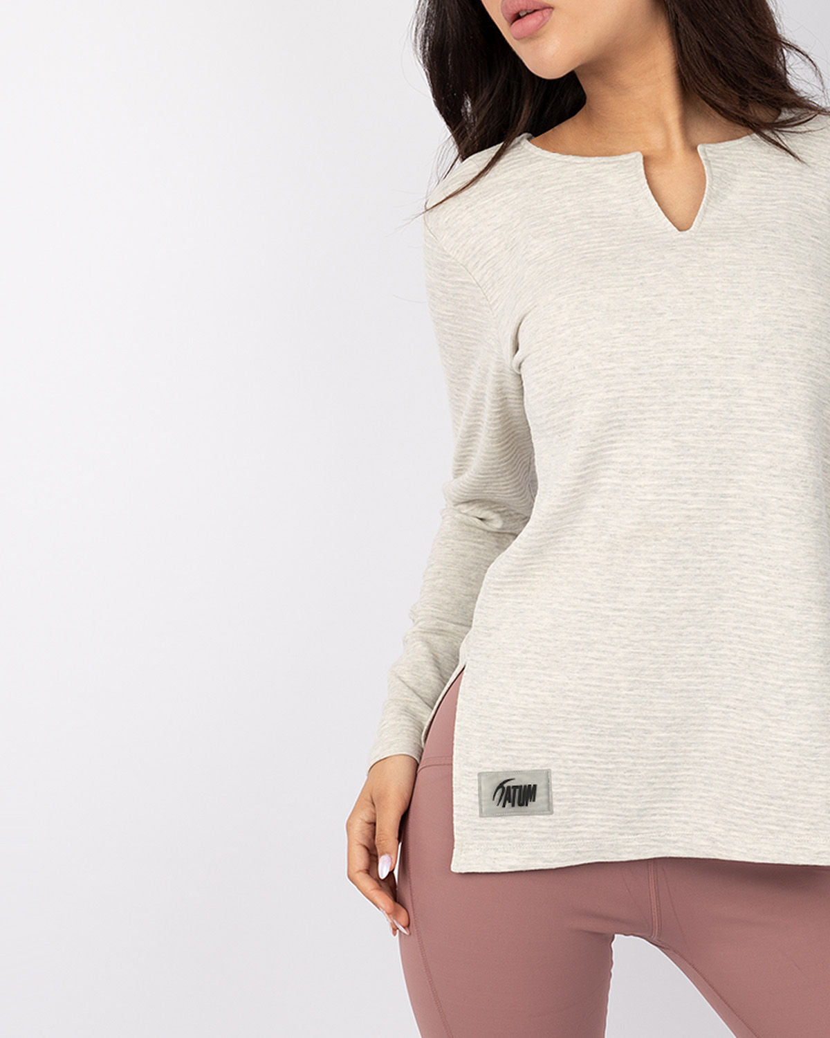 Cotton Rib Long Sleeve Gray T-Shirt-Atum -72482264