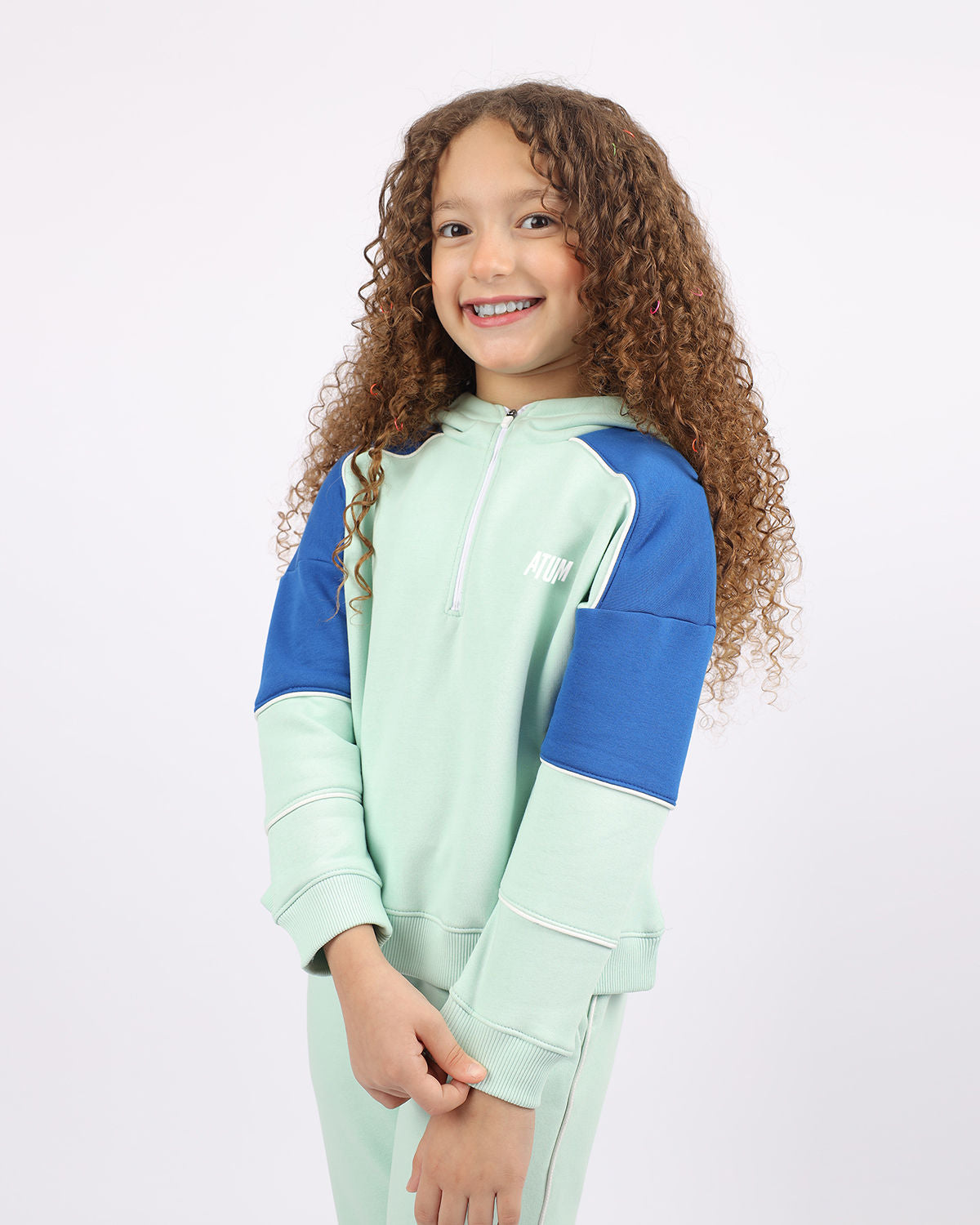 Girl's Quarter Mint Zip Hoodie-Atum -14886080