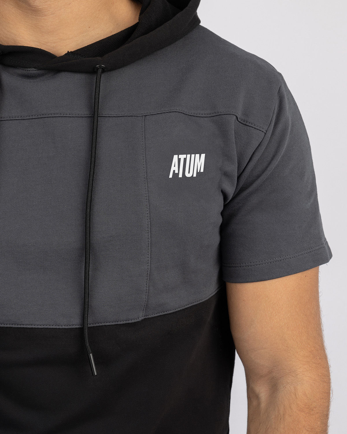 Half Sleeve Gray Hoodie-Atum -25319047