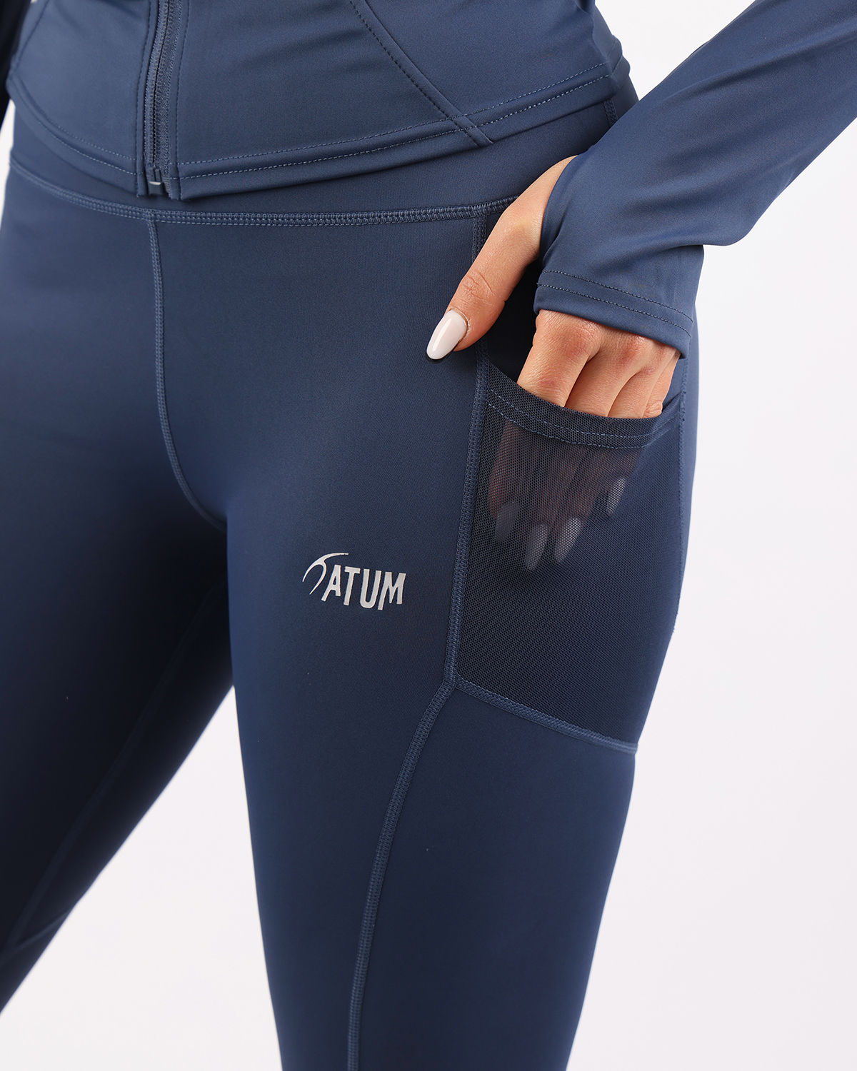 Pocket Flex Capri Navy Leggings-Atum -37101201