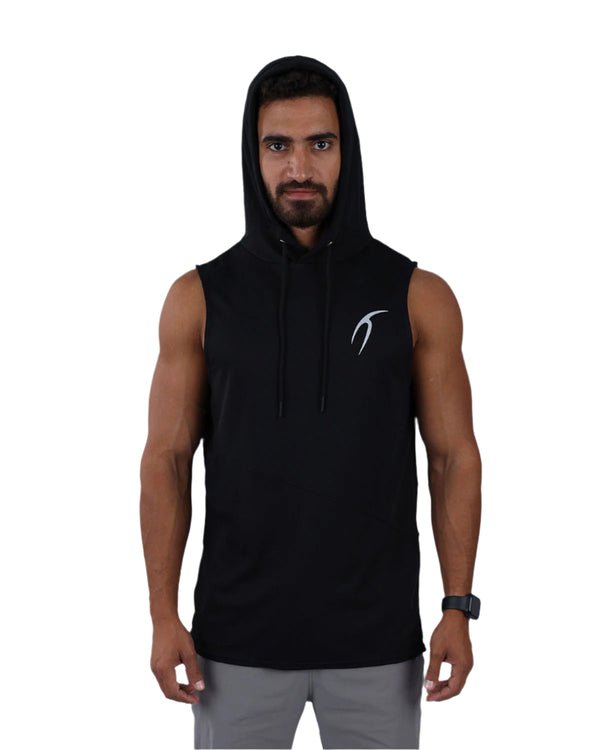 Sleeveless Breathable Black Hoodie-Atum -69126542