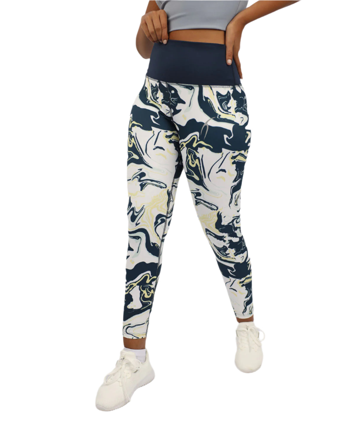 Blooming High Waist Navy Leggings-Atum -55852789