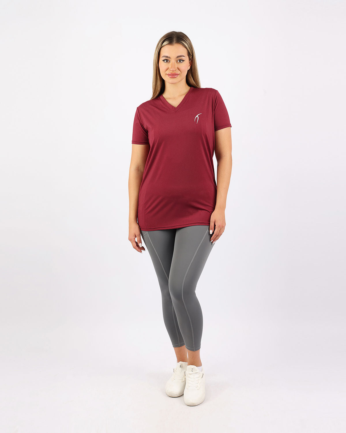 V Neck Training Burgundy Top-Atum -25845203