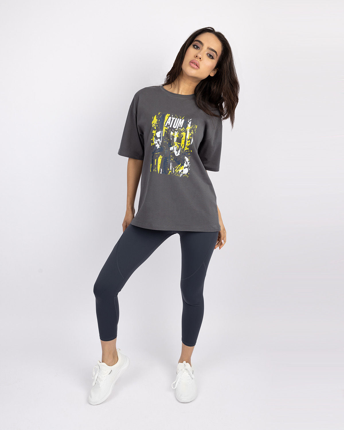 Oversize Printed Women's Gray T-Shirt-Atum -12353928