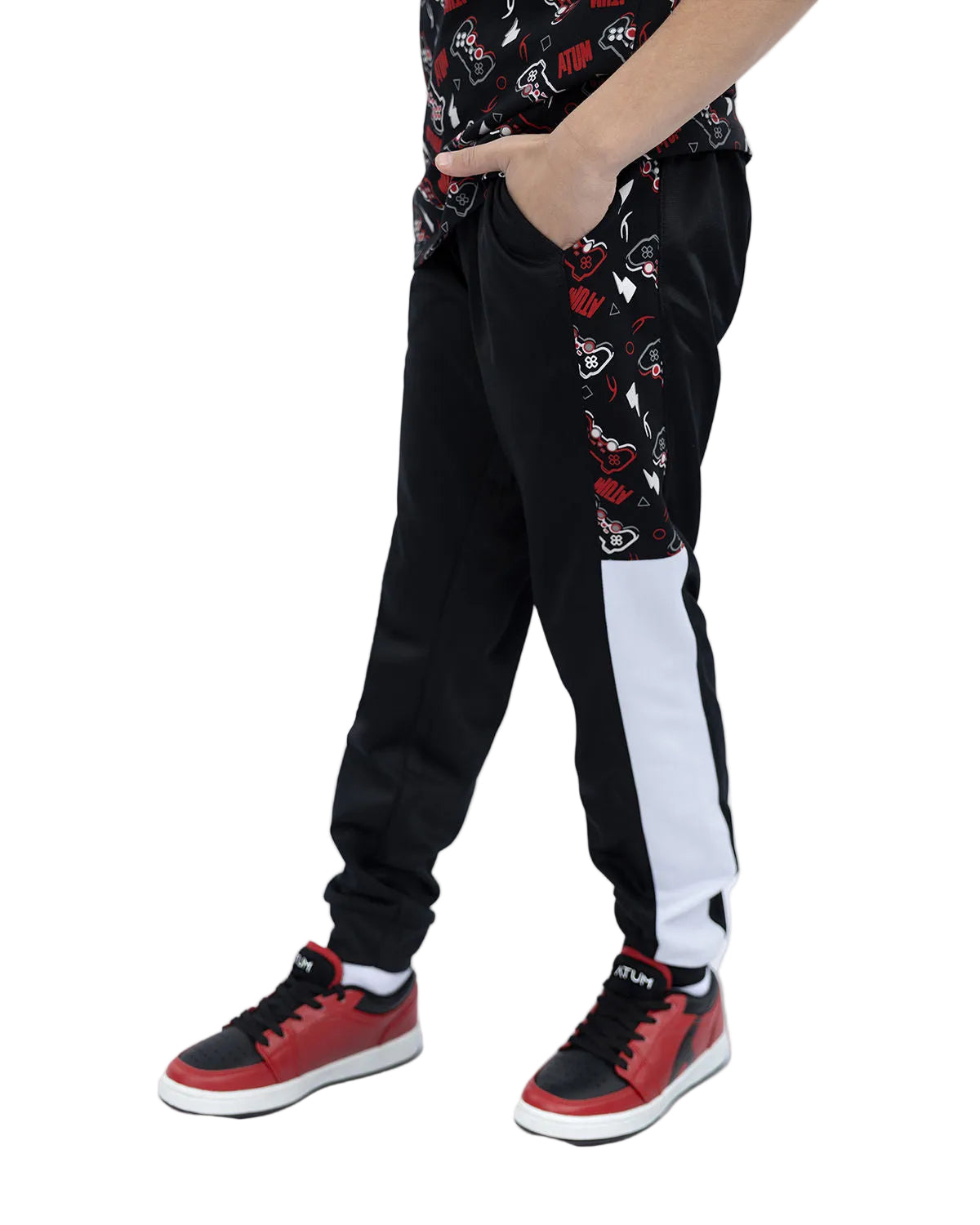 Boy's Graphic Black Sweatpants-Atum -19706599