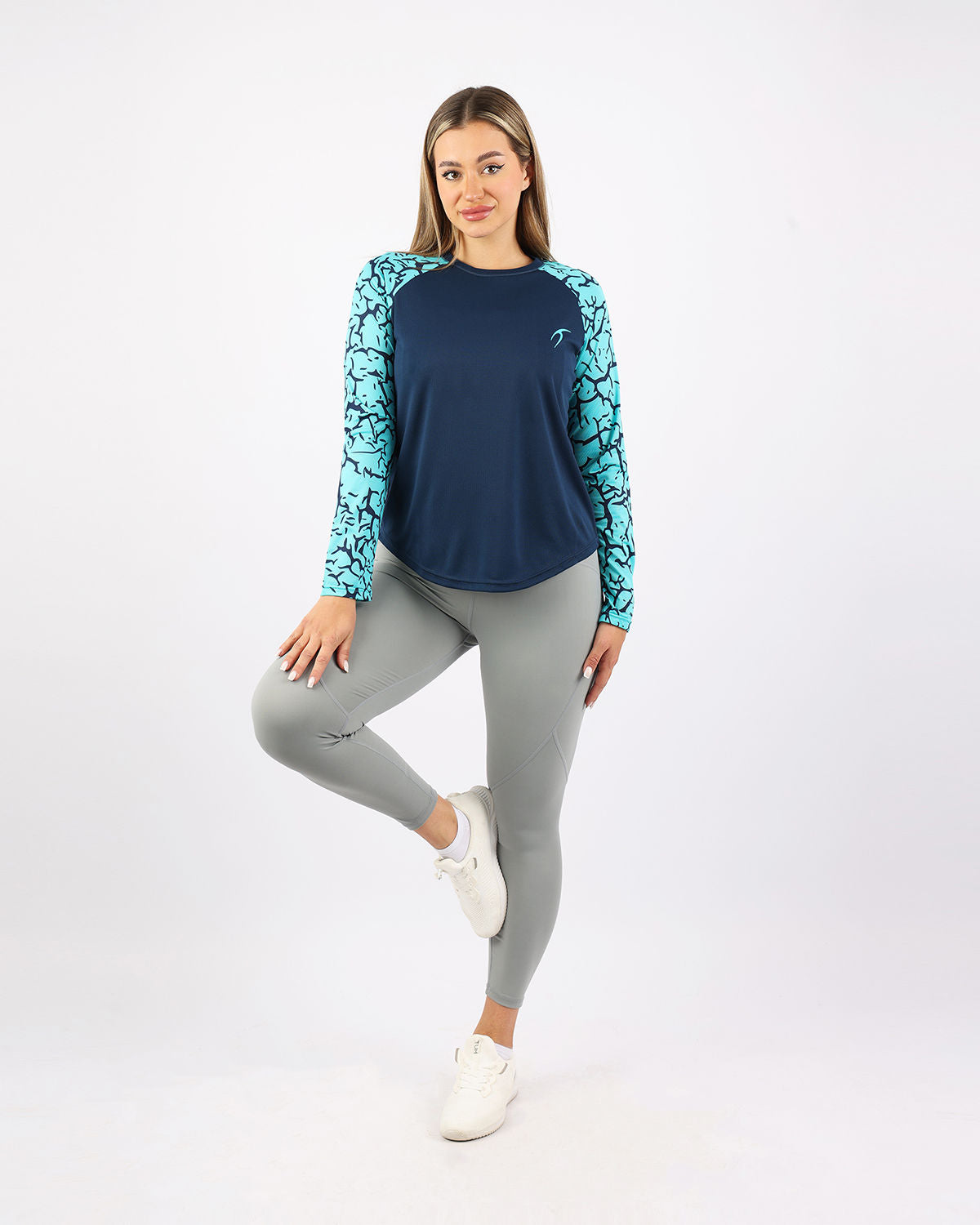 Crew Neck Long Sleeve Turquoise Top-Atum -3511499