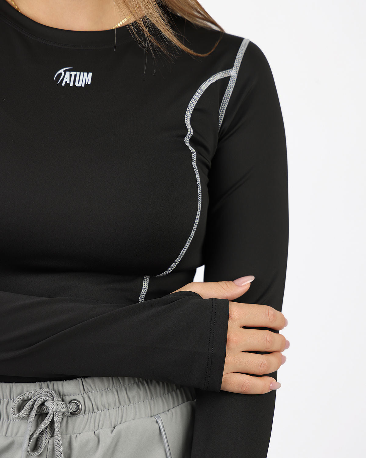 Streamline Long Slevess Women's Black Top-Atum -59815723