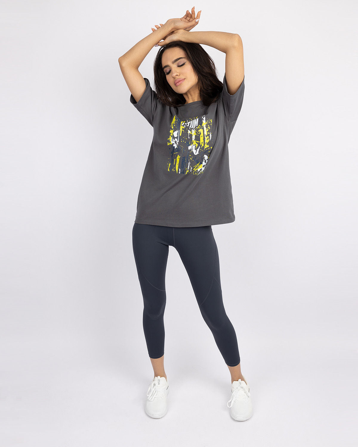 Oversize Printed Women's Gray T-Shirt-Atum -3869857