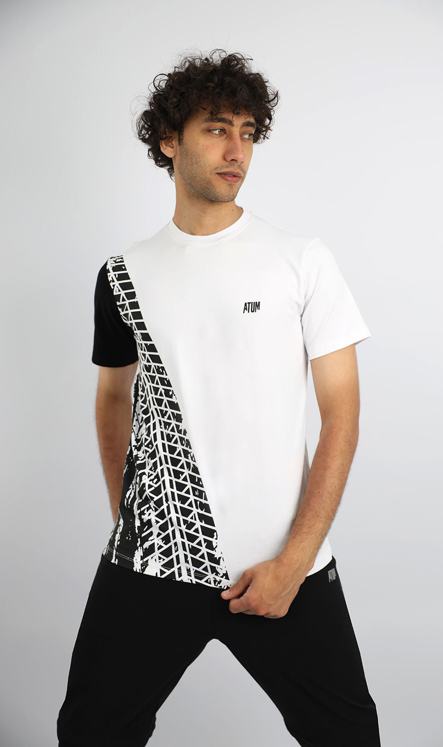 Futuristic Crew-Neck White T-Shirt-Atum -82222325