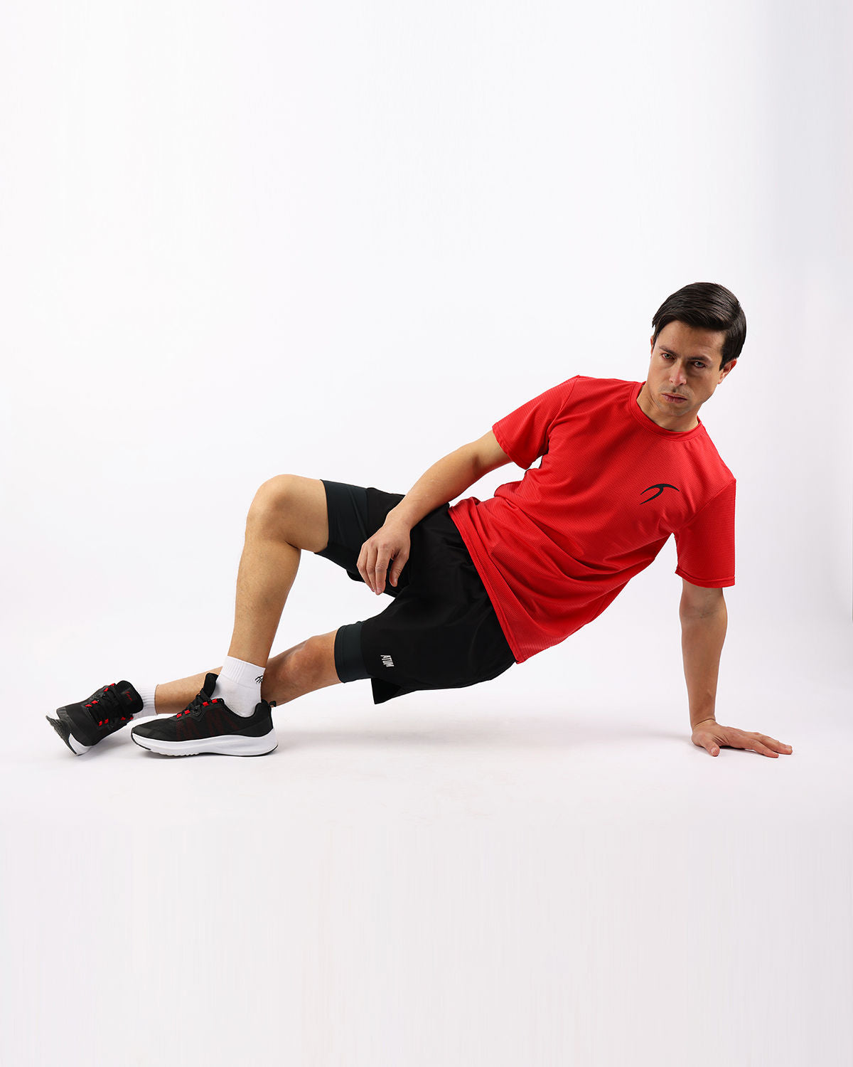 Crew Neck Short Sleeve Red Athletic Top-Atum -367445