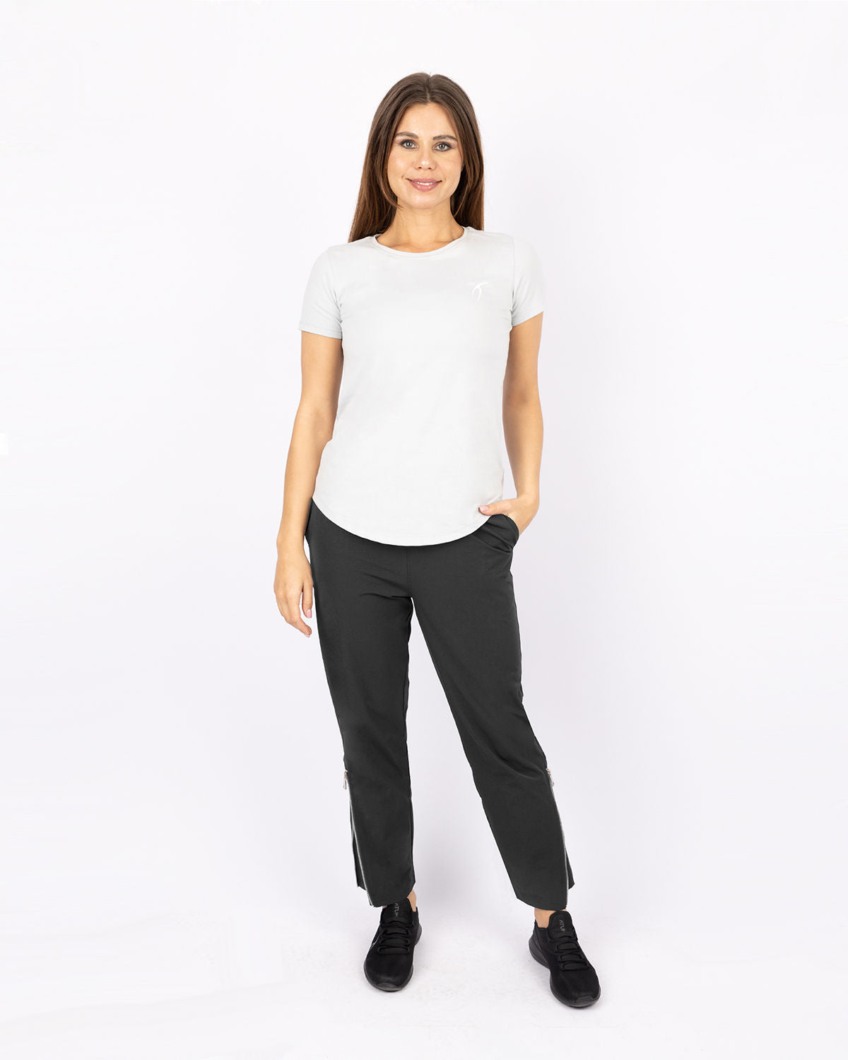 Slit Zipper Gray Women's Pants-Atum -81116864