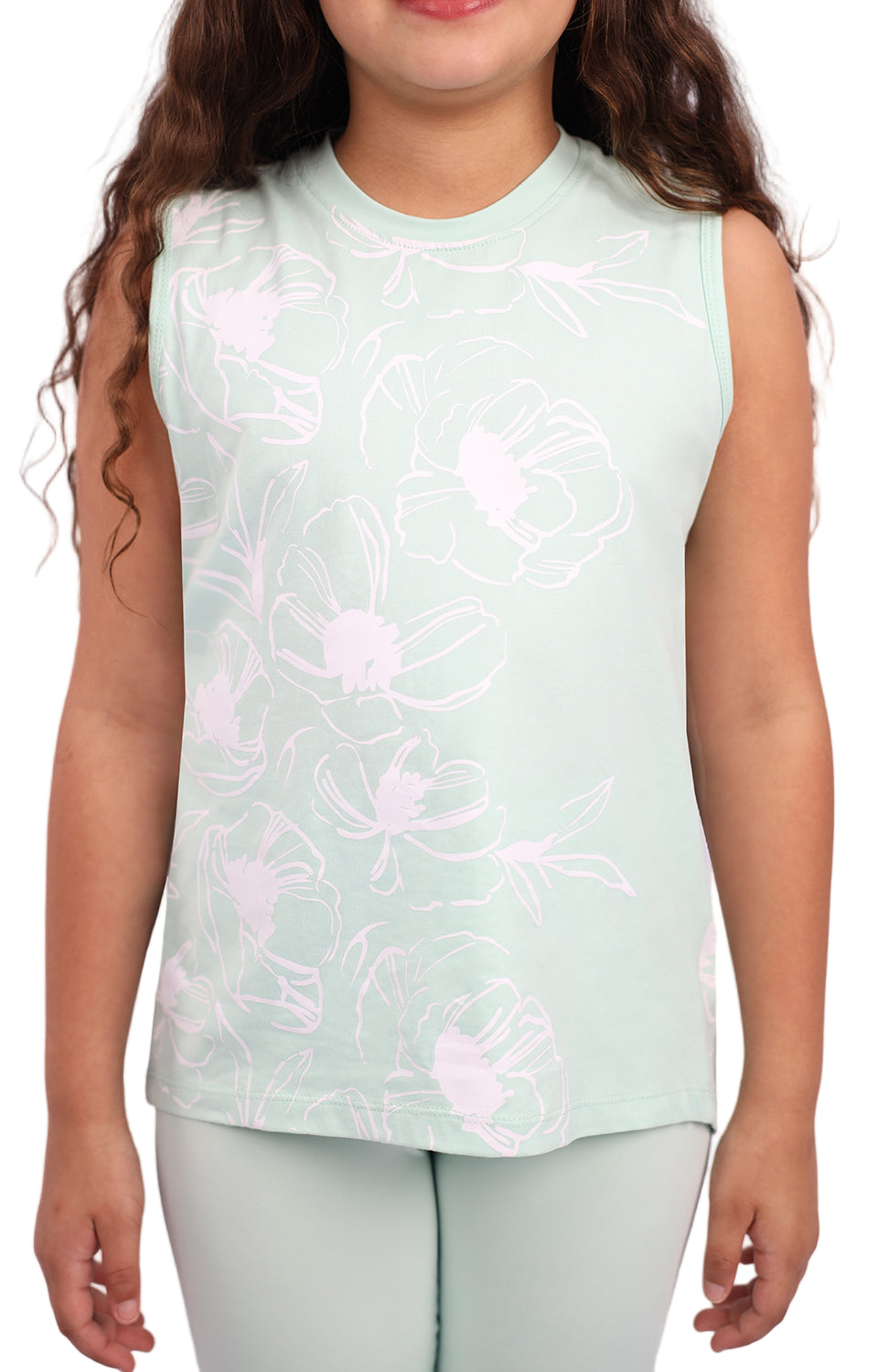 Girl's Flowery Mint Tank Top-Atum -83595560