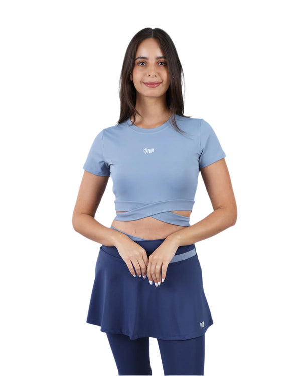 Twisted Short Sleeves Blue Crop Top-Atum -8503934