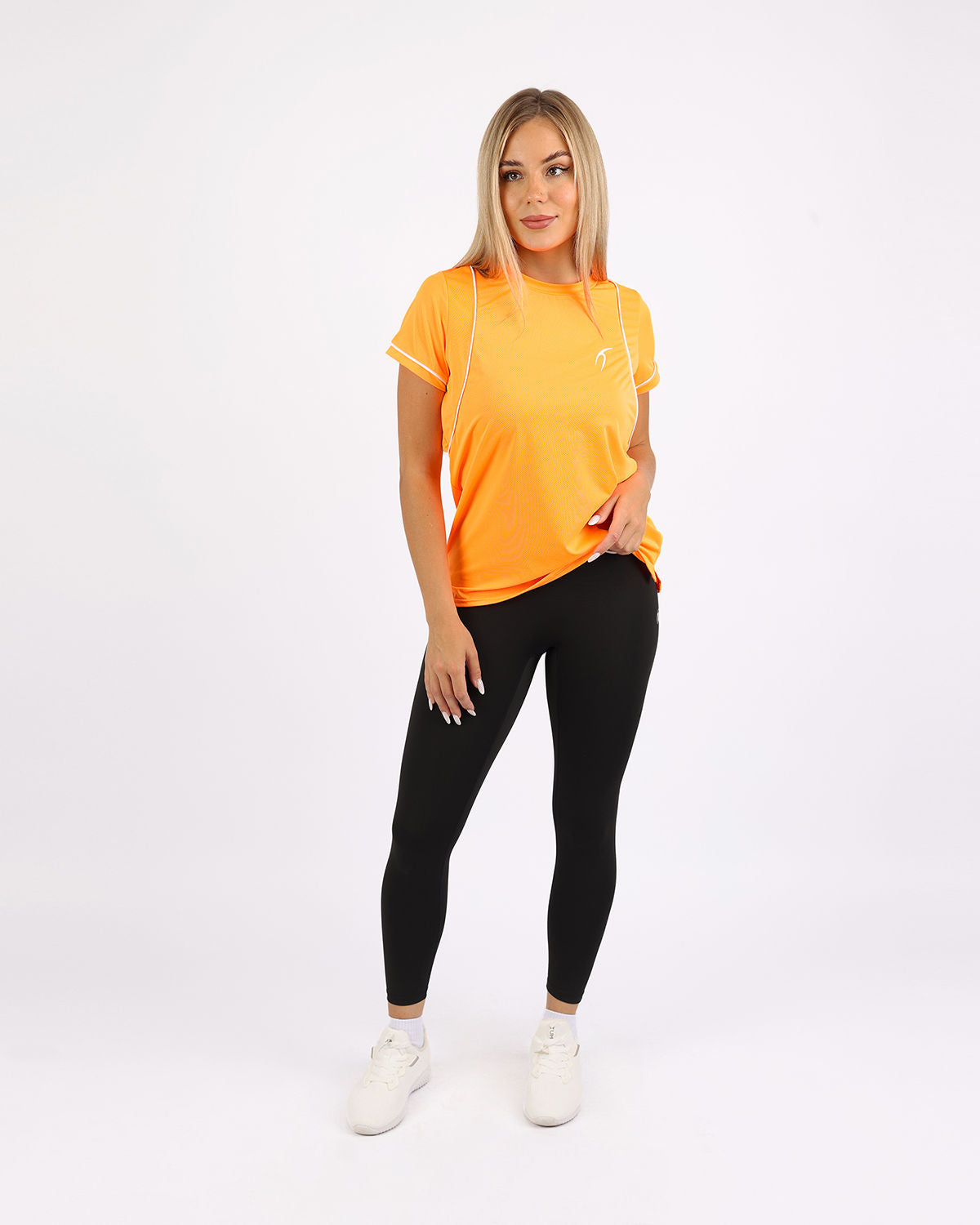 Short-Sleeve Breathable Orange Mesh Top-Atum -23680475