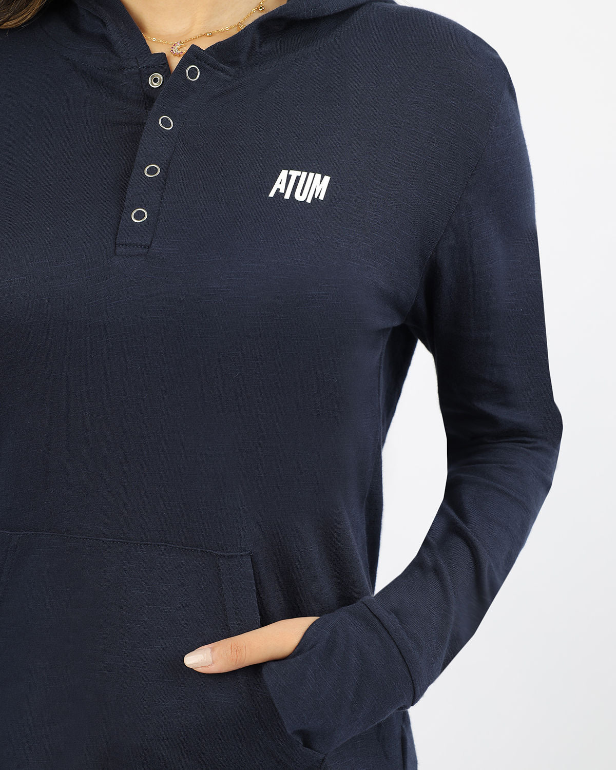 Women's Hooded Navy T-Shirt-Atum -58132061