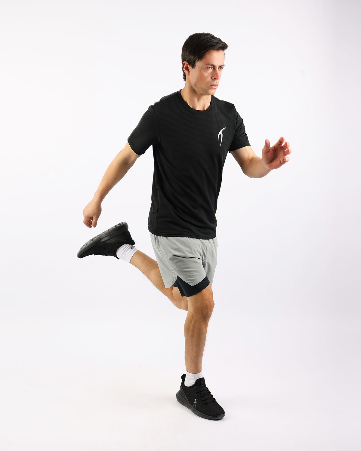 Crew Neck Short Sleeve Black Athletic Top-Atum -60192577