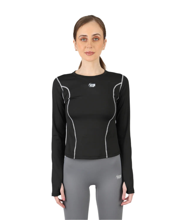 Streamline Long Slevess Women's Black Top-Atum -36580285