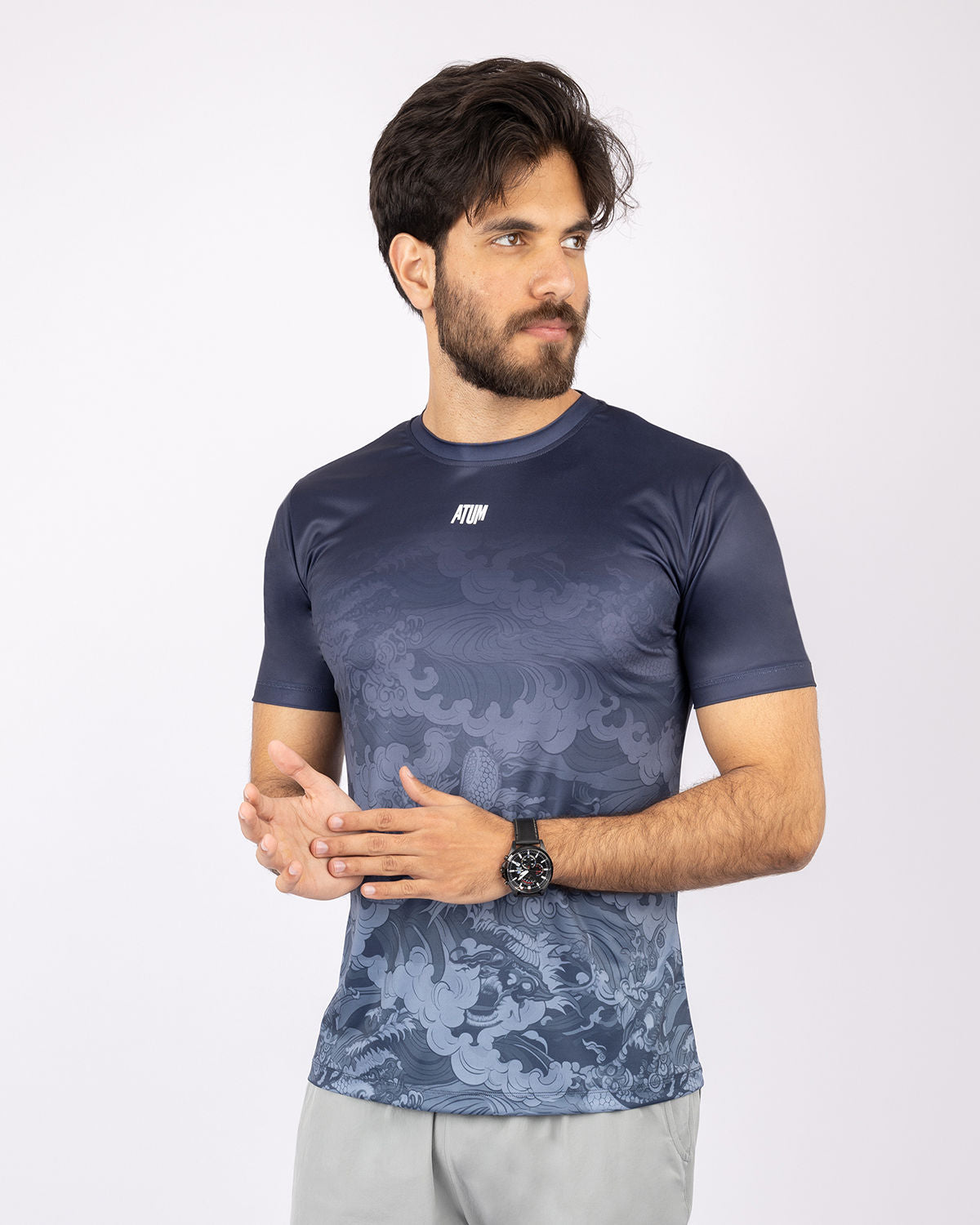 Round Printed Navy T-Shirt-Atum -98163189