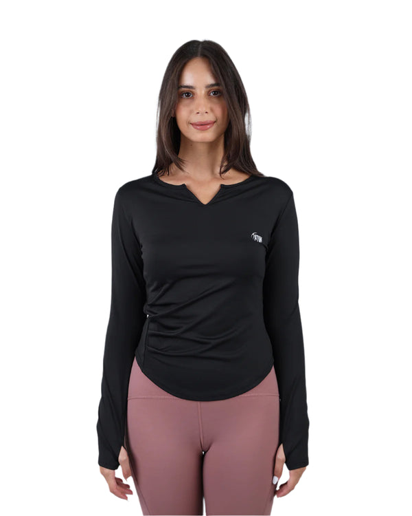 Elegance Women's Black Long-Sleeve Top-Atum -30077618