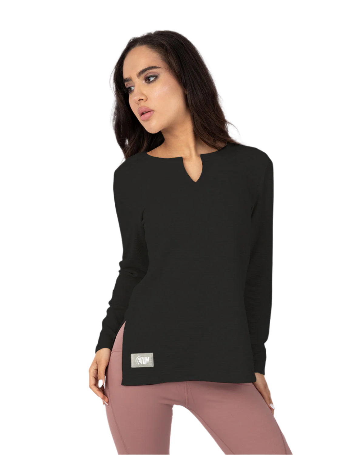 Cotton Rib Long Sleeve Black T-Shirt-Atum -39121734